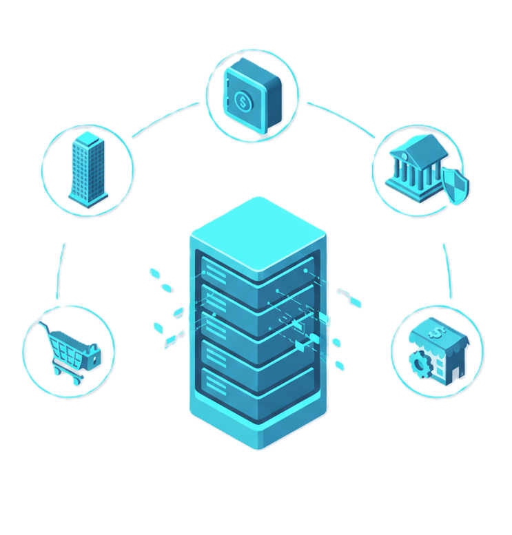 images showing enterprises, eCommerce, banks, and SMEs connected to a reverse proxy