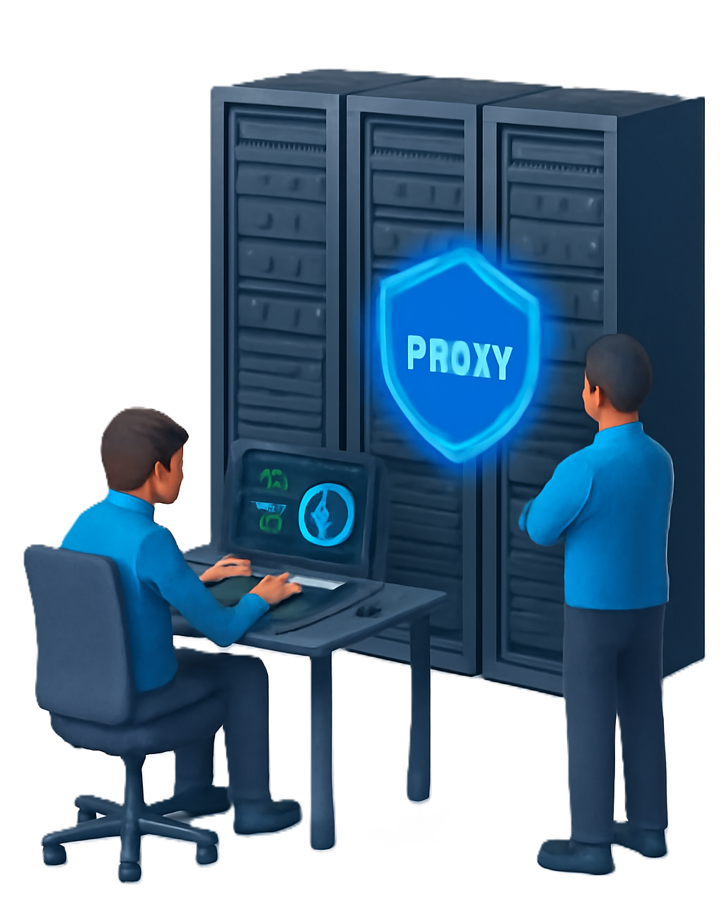 IT engineers managing proxy servers for secure business hosting in Malaysia